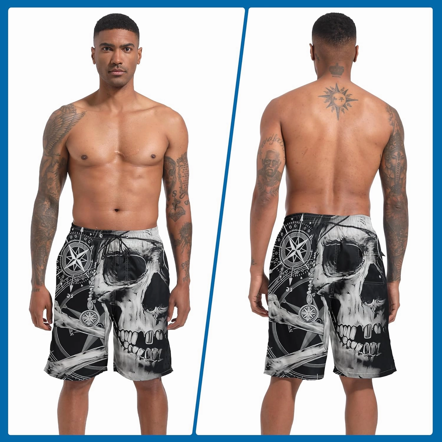 Mens Swim Trunks with Compression Liner 9" Board Shorts 2 in 1 Quick Dry Beach Swimwear Bathing Suits for Men