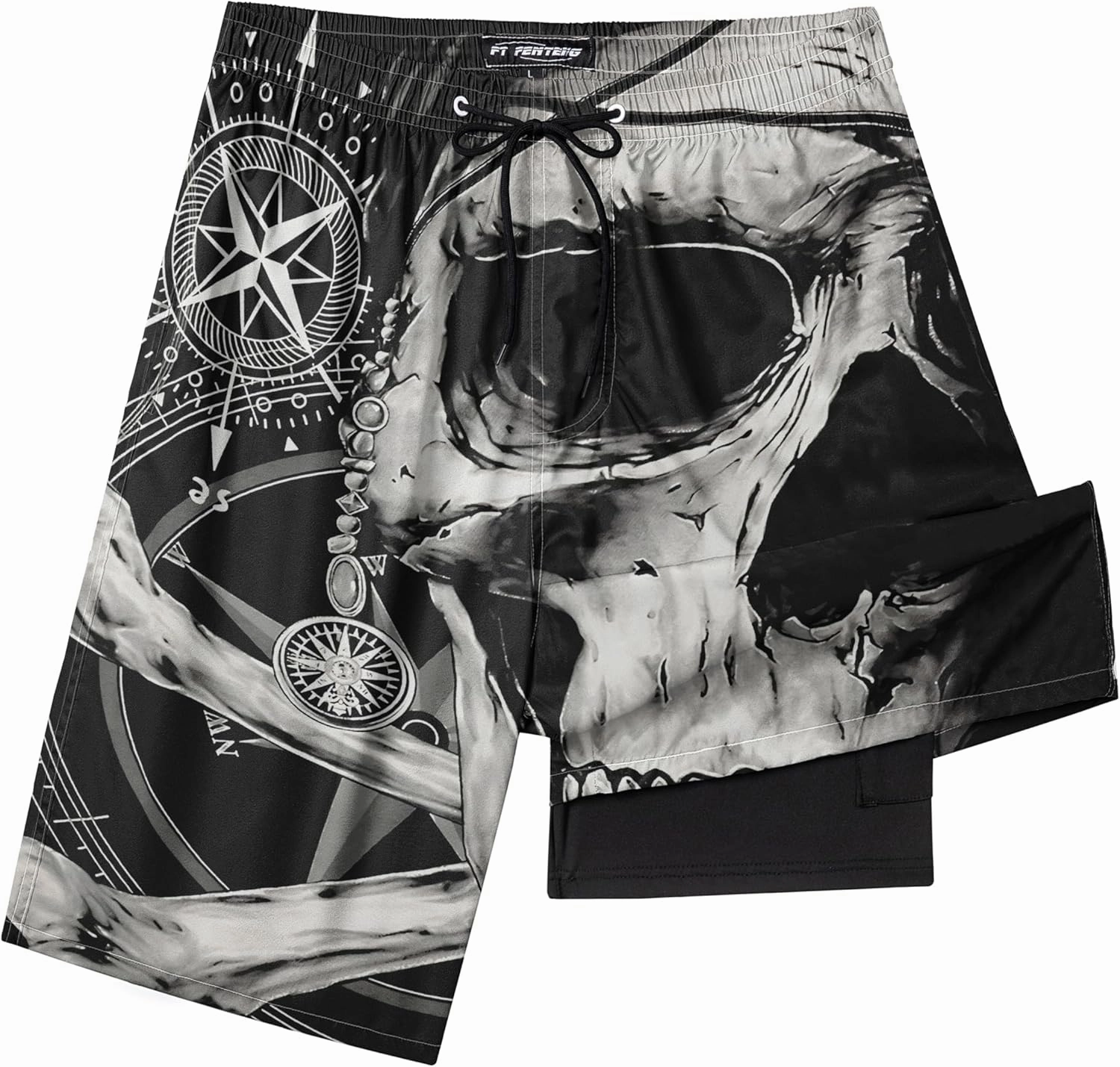 Mens Swim Trunks with Compression Liner 9" Board Shorts 2 in 1 Quick Dry Beach Swimwear Bathing Suits for Men