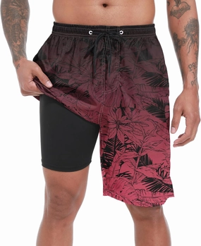 Mens Swim Trunks with Compression Liner 9" Stretch Board Shorts 2 in 1 Quick Dry Swimwear Bathing Suits