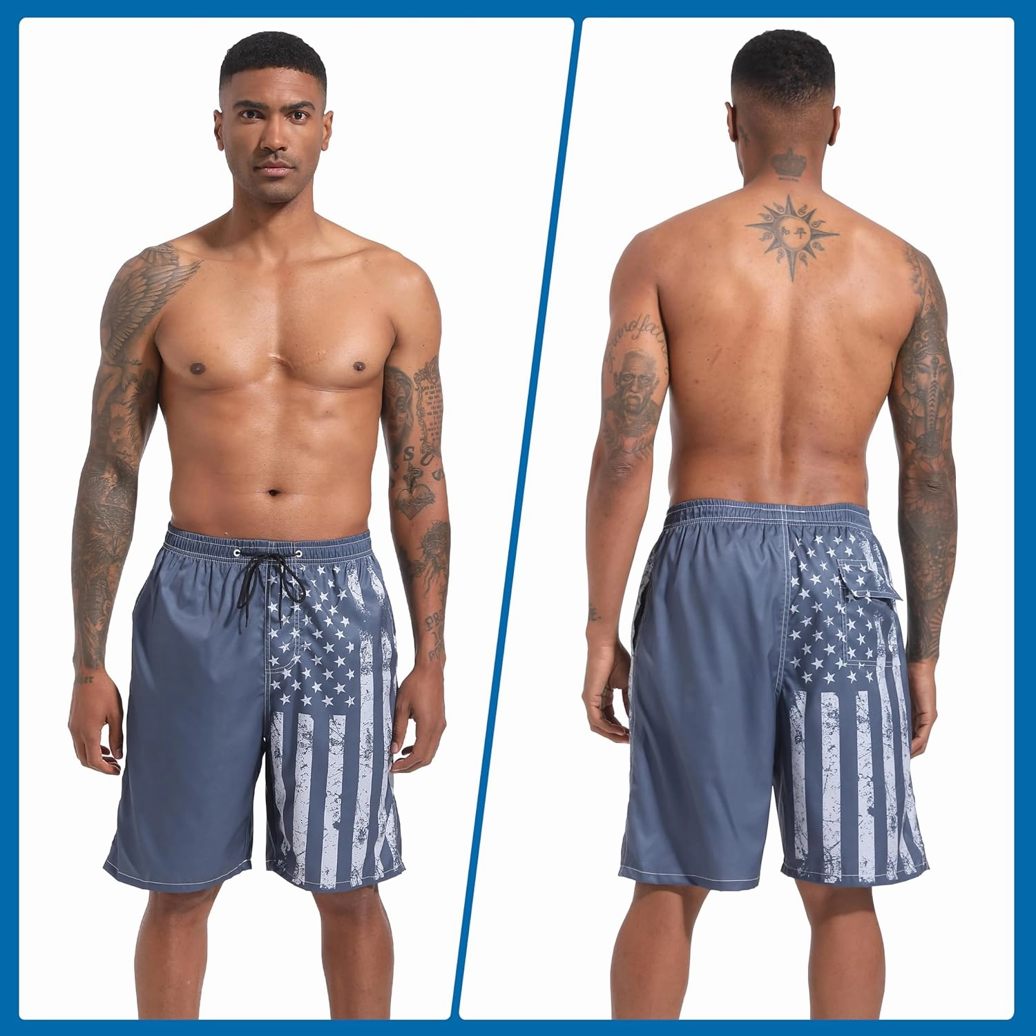 Mens Swim Trunks with Compression Liner 9" Stretch Board Shorts 2 in 1 Quick Dry Swimwear Bathing Suits