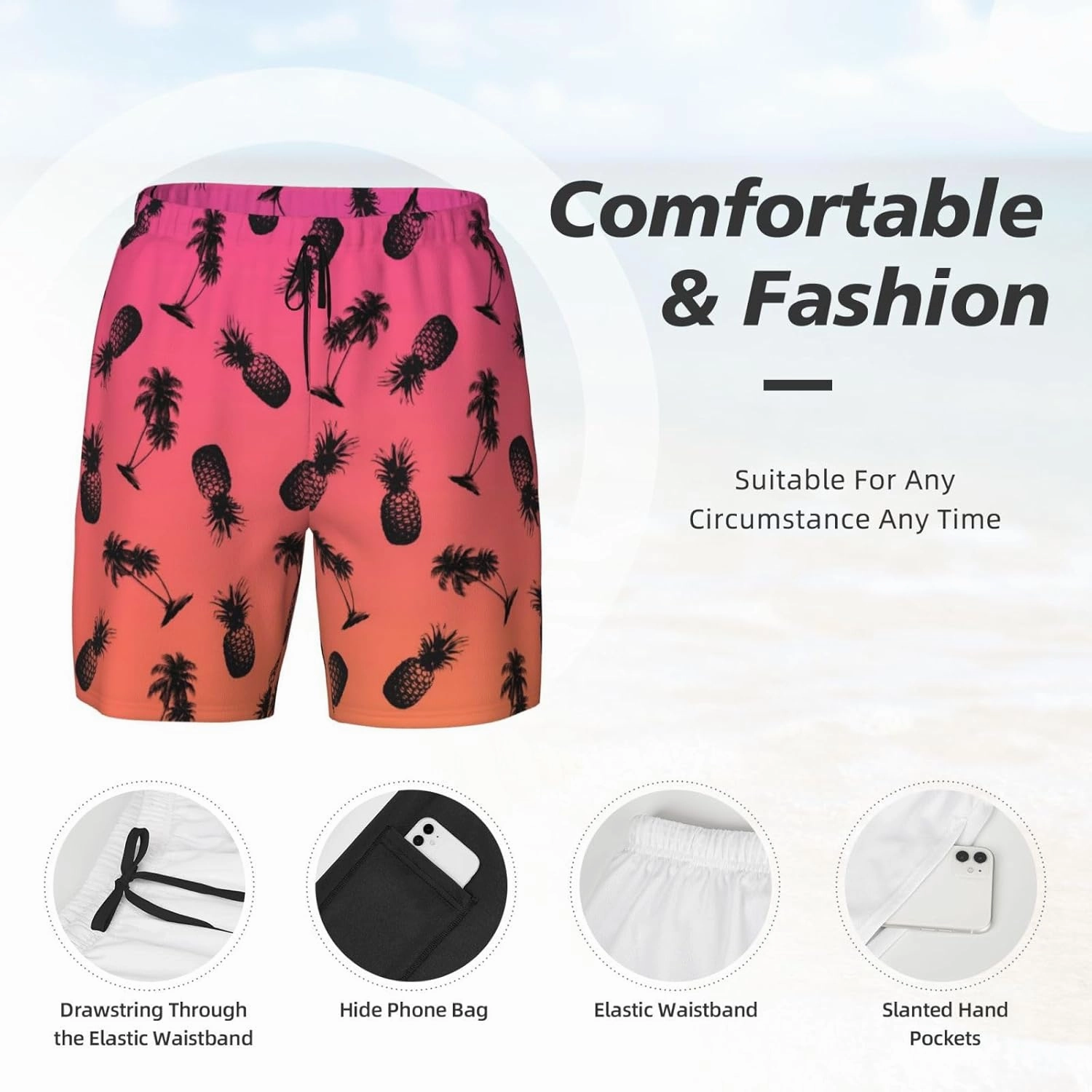 Mens Swim Trunks with Compression Liner Board Shorts Quick Dry Beach Shorts