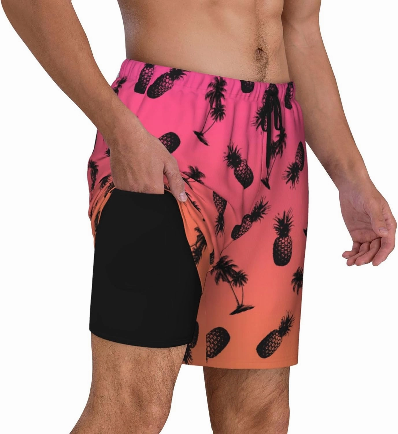 Mens Swim Trunks with Compression Liner Board Shorts Quick Dry Beach Shorts