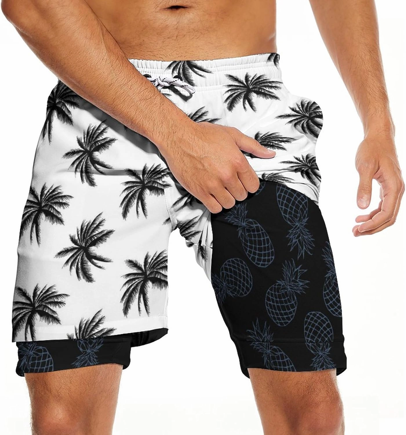Mens Swim Trunks with Liner Breathable Compression Swim Shorts with 3 Pockets Flag Bathing Suit for Beach