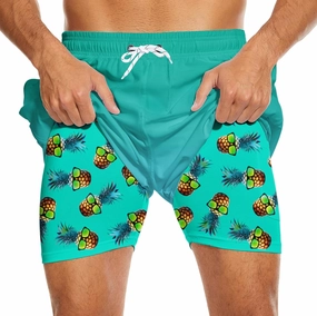 Mens Swim Trunks with Liner Breathable Compression Swim Shorts with 3 Pockets Flag Bathing Suit for Beach