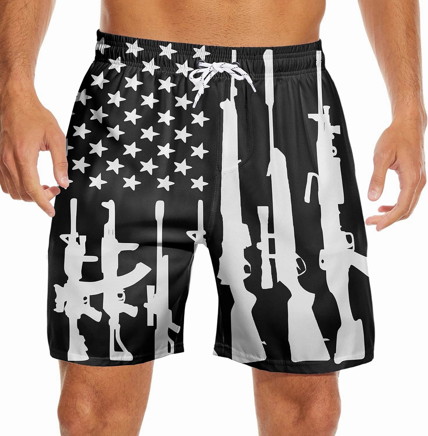 Mens Swim Trunks with Liner Breathable Compression Swim Shorts with 3 Pockets Flag Bathing Suit for Beach