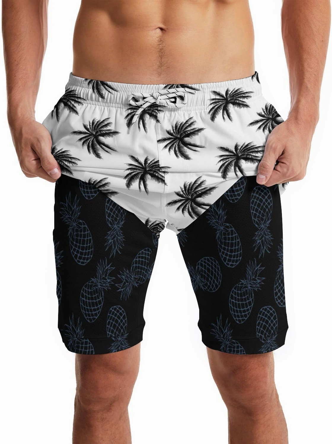 Mens Swim Trunks with Liner Breathable Compression Swim Shorts with 3 Pockets Flag Bathing Suit for Beach