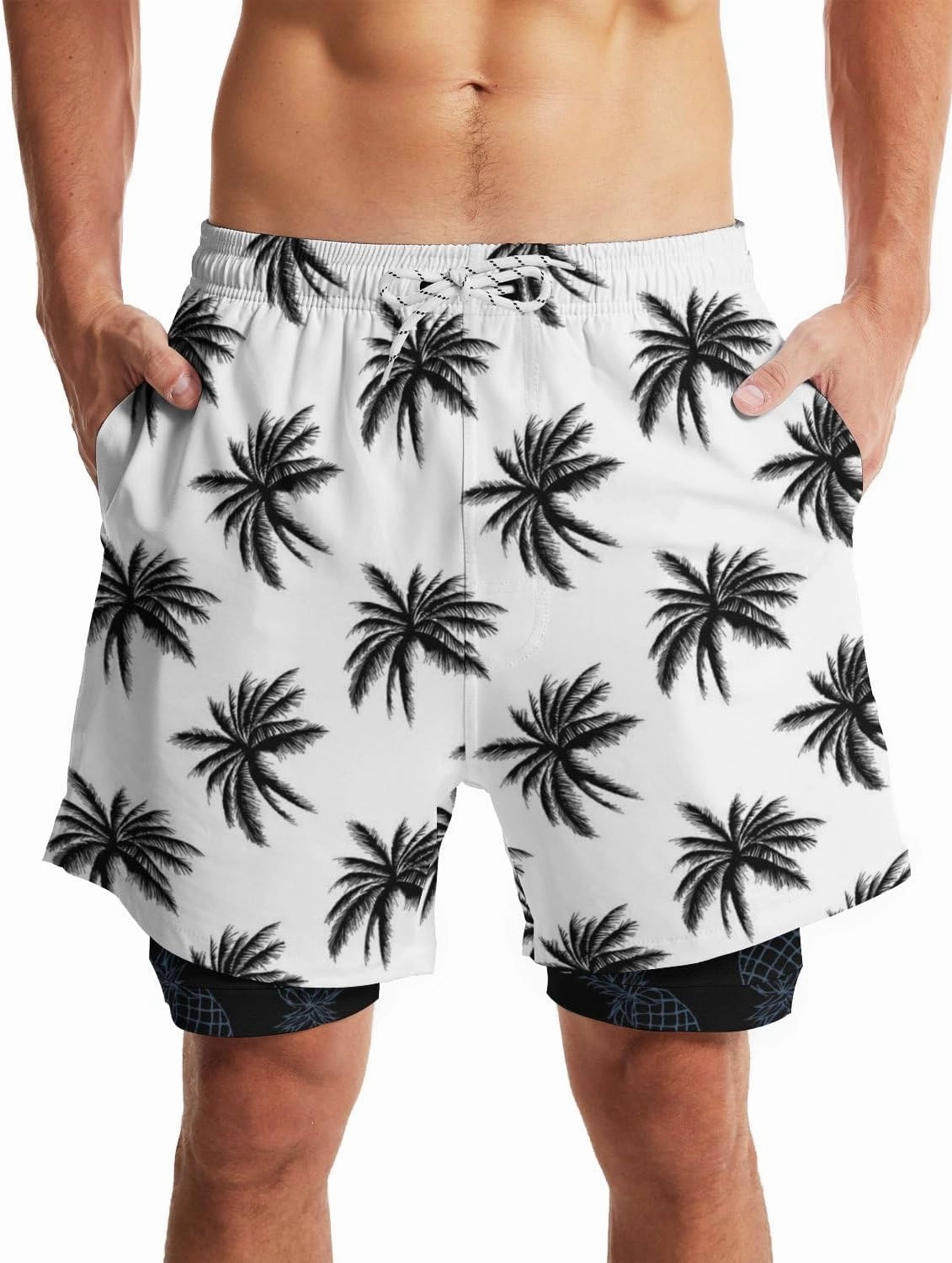 Mens Swim Trunks with Liner Breathable Compression Swim Shorts with 3 Pockets Flag Bathing Suit for Beach