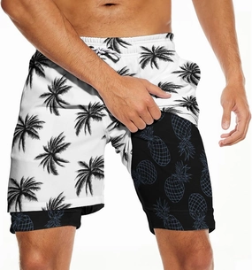 Mens Swim Trunks with Liner Breathable Compression Swim Shorts with 3 Pockets Flag Bathing Suit for Beach