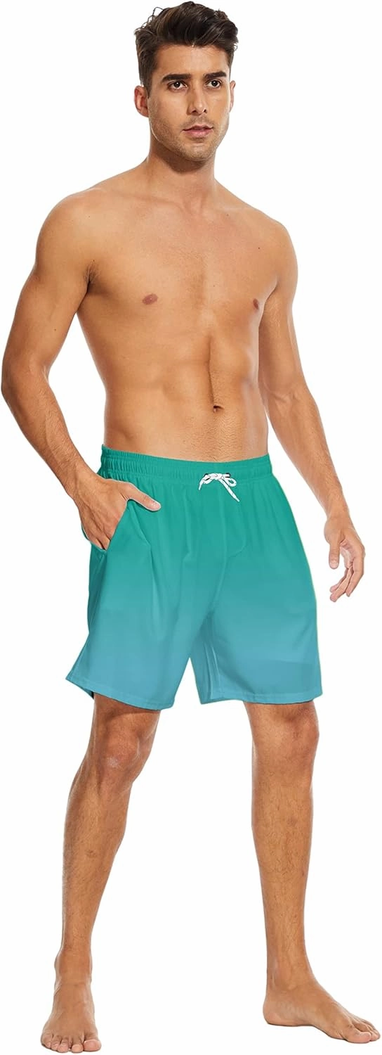 Mens Swim Trunks with Liner Breathable Compression Swim Shorts with 3 Pockets Flag Bathing Suit for Beach