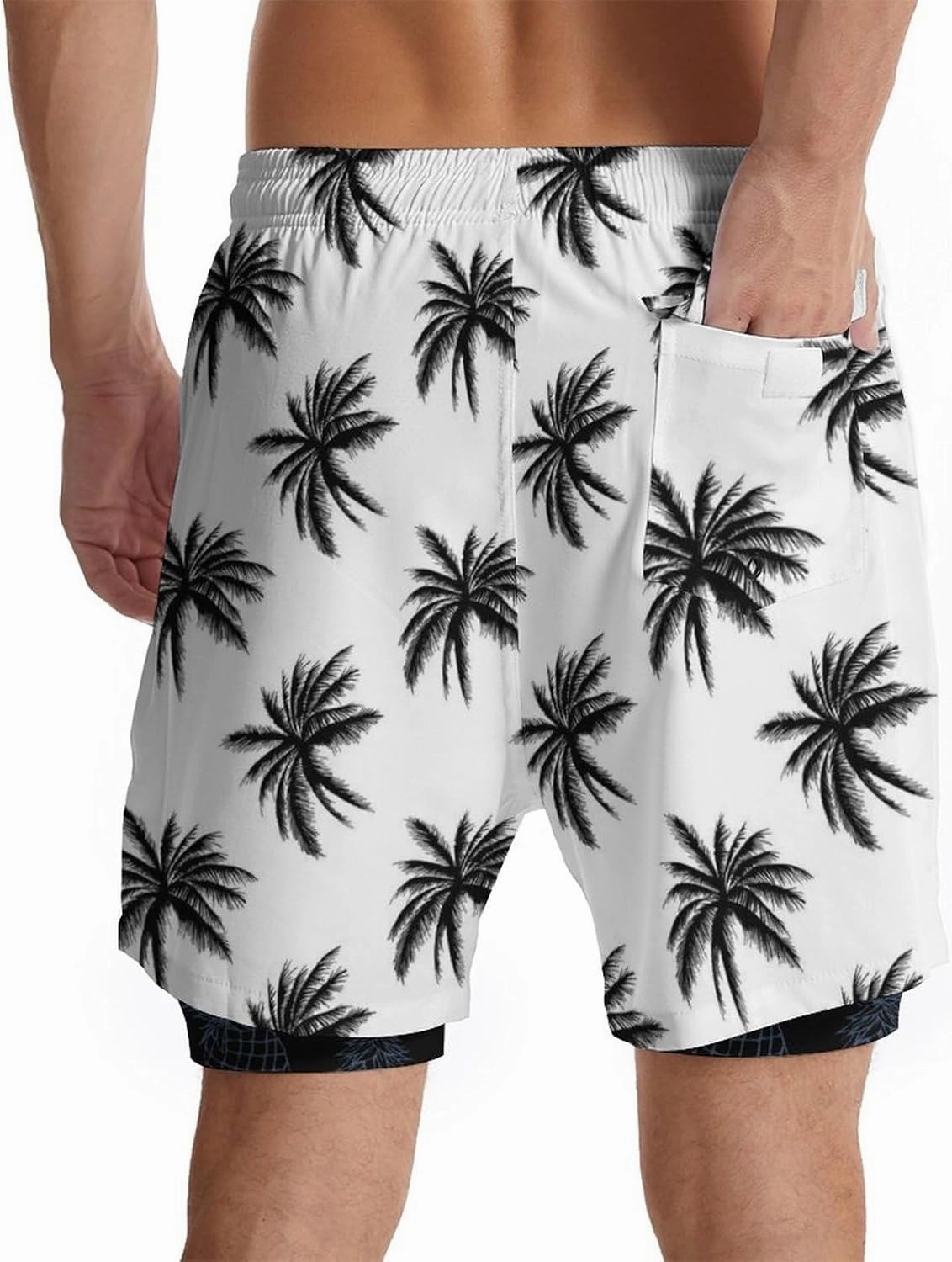 Mens Swim Trunks with Liner Breathable Compression Swim Shorts with 3 Pockets Flag Bathing Suit for Beach