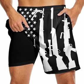 Mens Swim Trunks with Liner Breathable Compression Swim Shorts with 3 Pockets Flag Bathing Suit for Beach