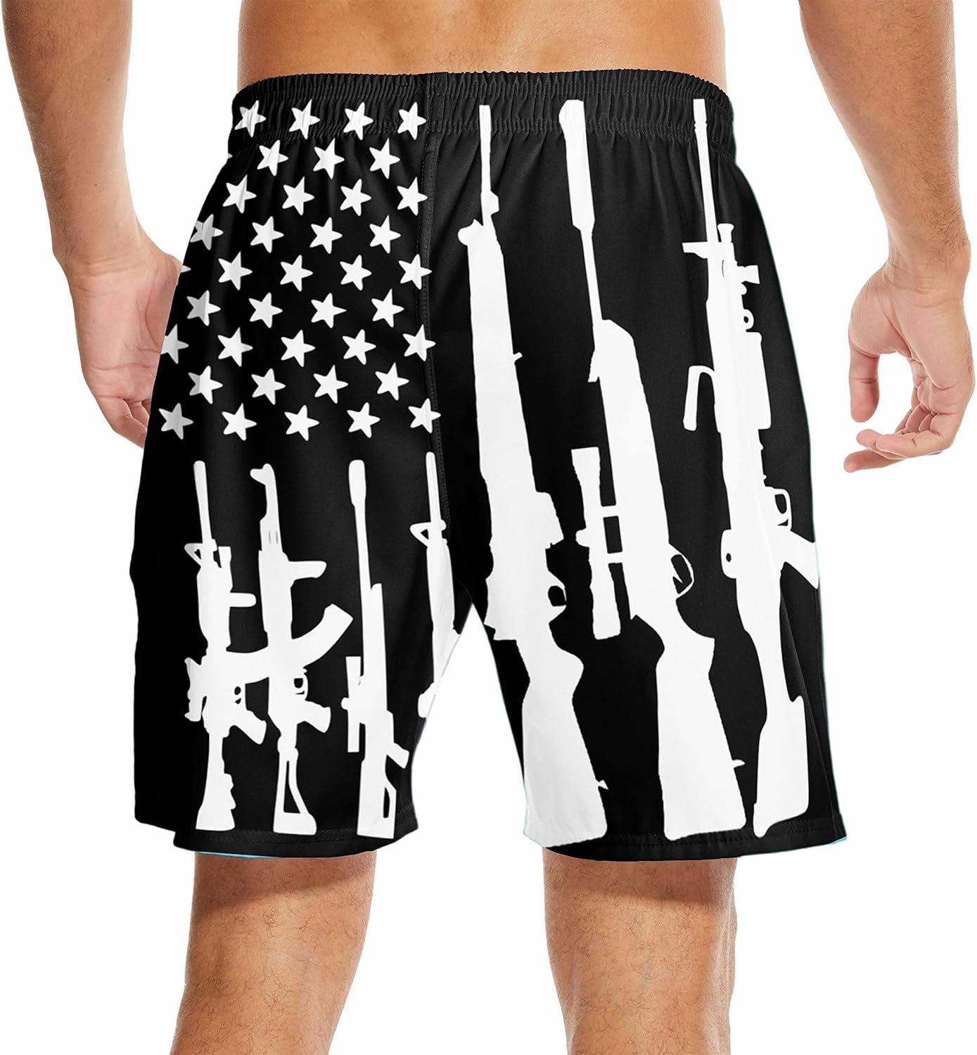 Mens Swim Trunks with Liner Breathable Compression Swim Shorts with 3 Pockets Flag Bathing Suit for Beach