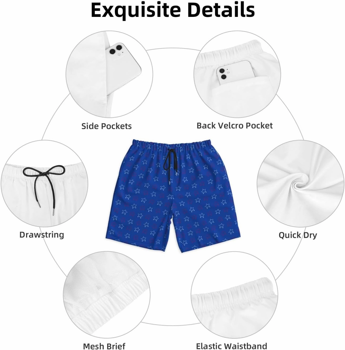 Mens Swim Trunks with Mesh Lining,Quick Dry Swimsuit Board Shorts Beach Pants Swimwear Bathing Suits