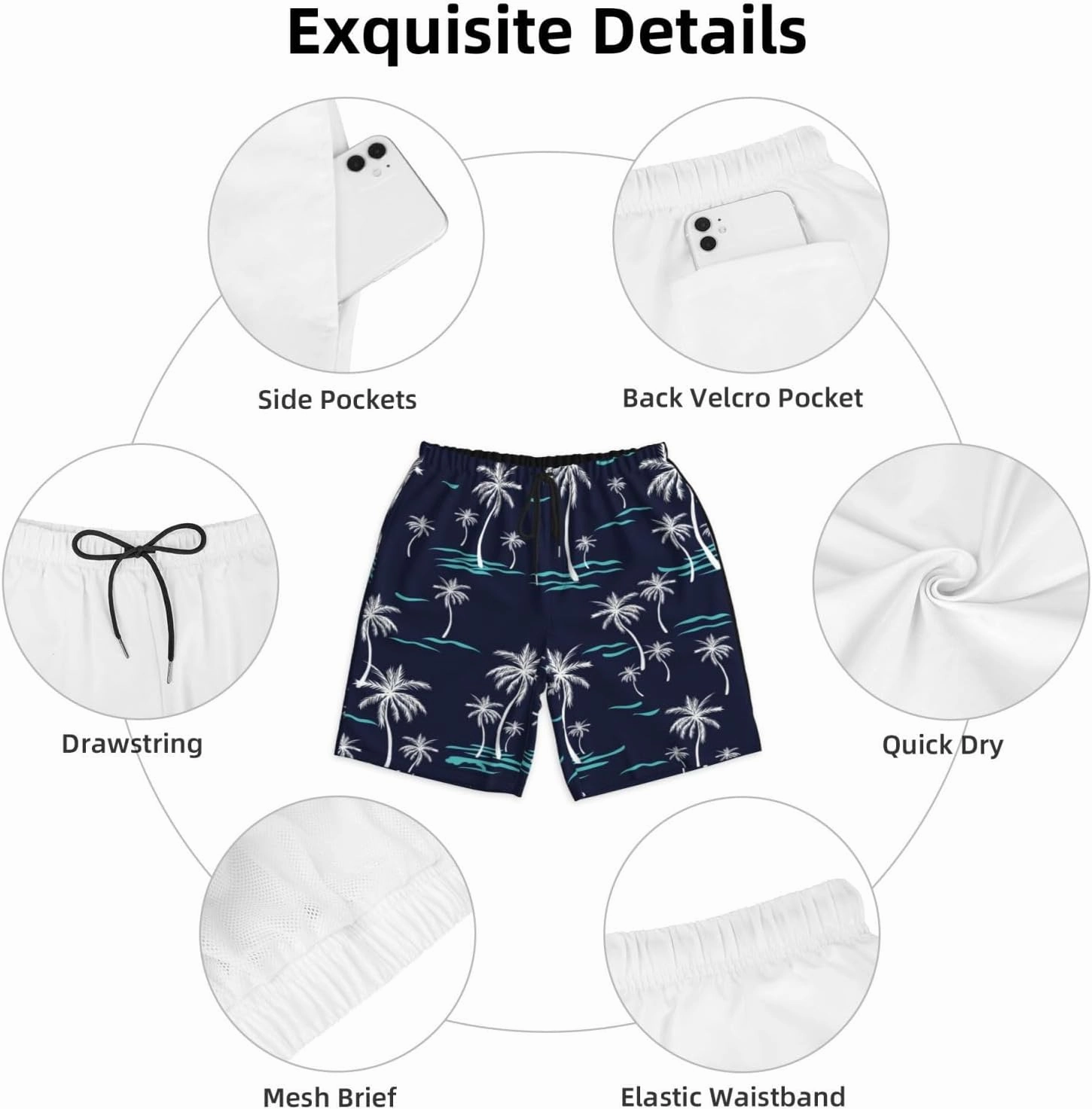Mens Swim Trunks with Mesh Lining,Quick Dry Swimsuit Board Shorts Beach Pants Swimwear Bathing Suits