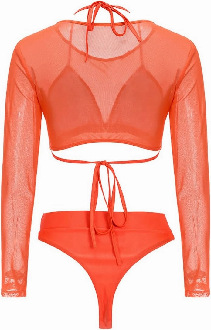 Meyeeka Womens Sexy High Waist Rash Guard Swimwear Long Sleeve 3PCS Swimsuit