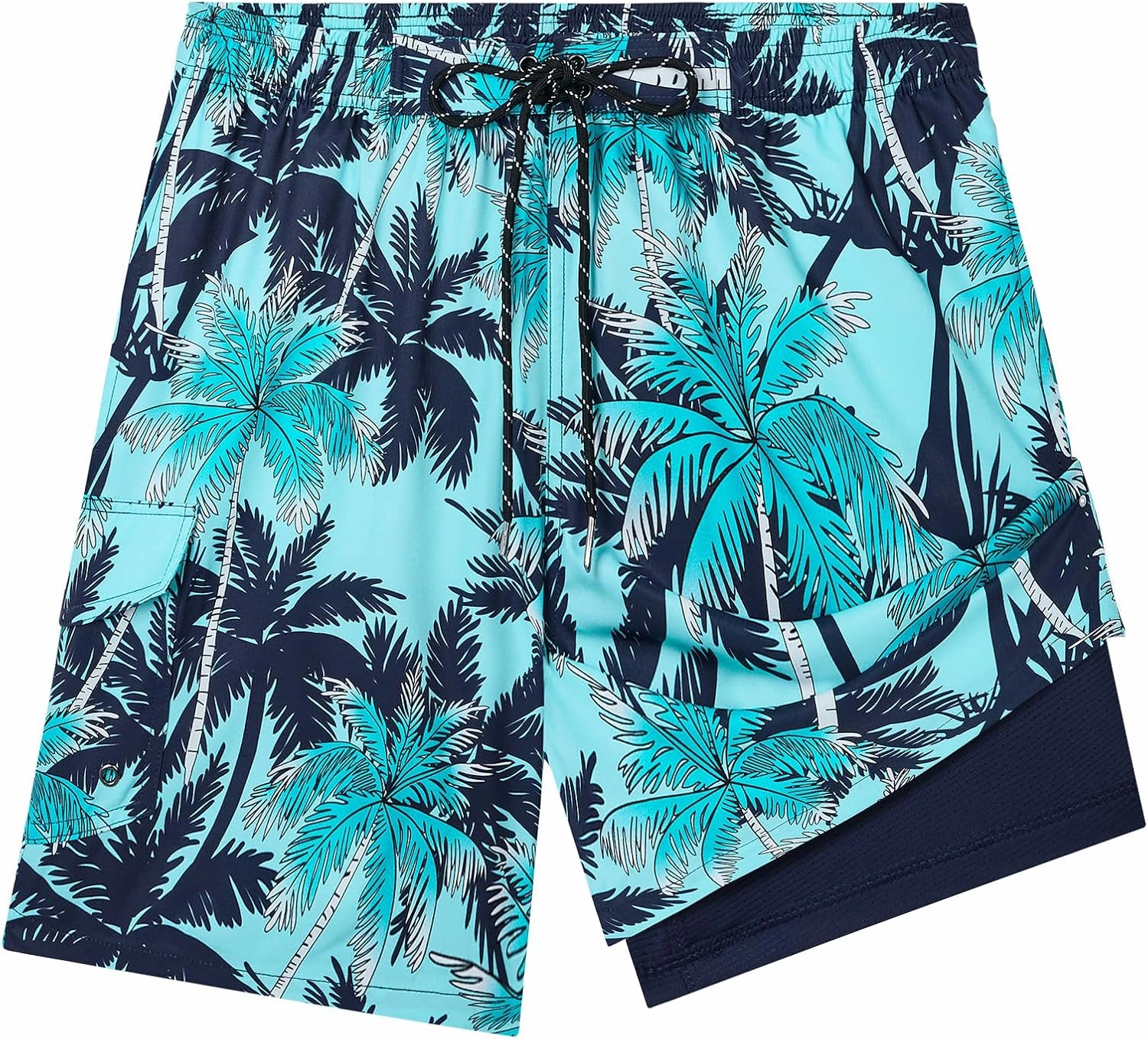 Milin Naco Mens Swim Trunks 7 Inch Inseam Compression Liner 2 in 1 Printed Swimming Short