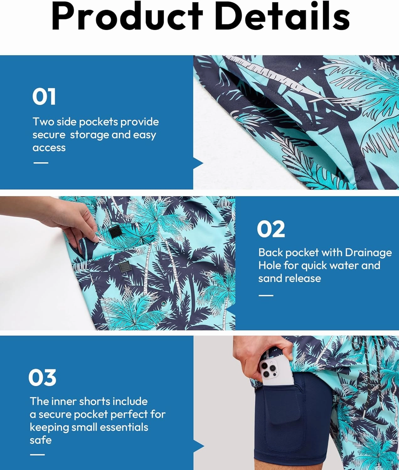 Milin Naco Mens Swim Trunks 7 Inch Inseam Compression Liner 2 in 1 Printed Swimming Short