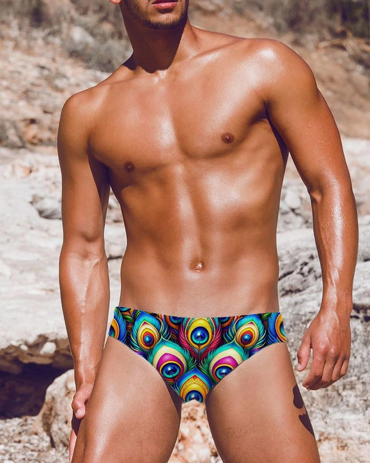 MIZOK Men's Hot Body Quick Dry Swimsuit Briefs Sexy Prints Swimwear Bikini