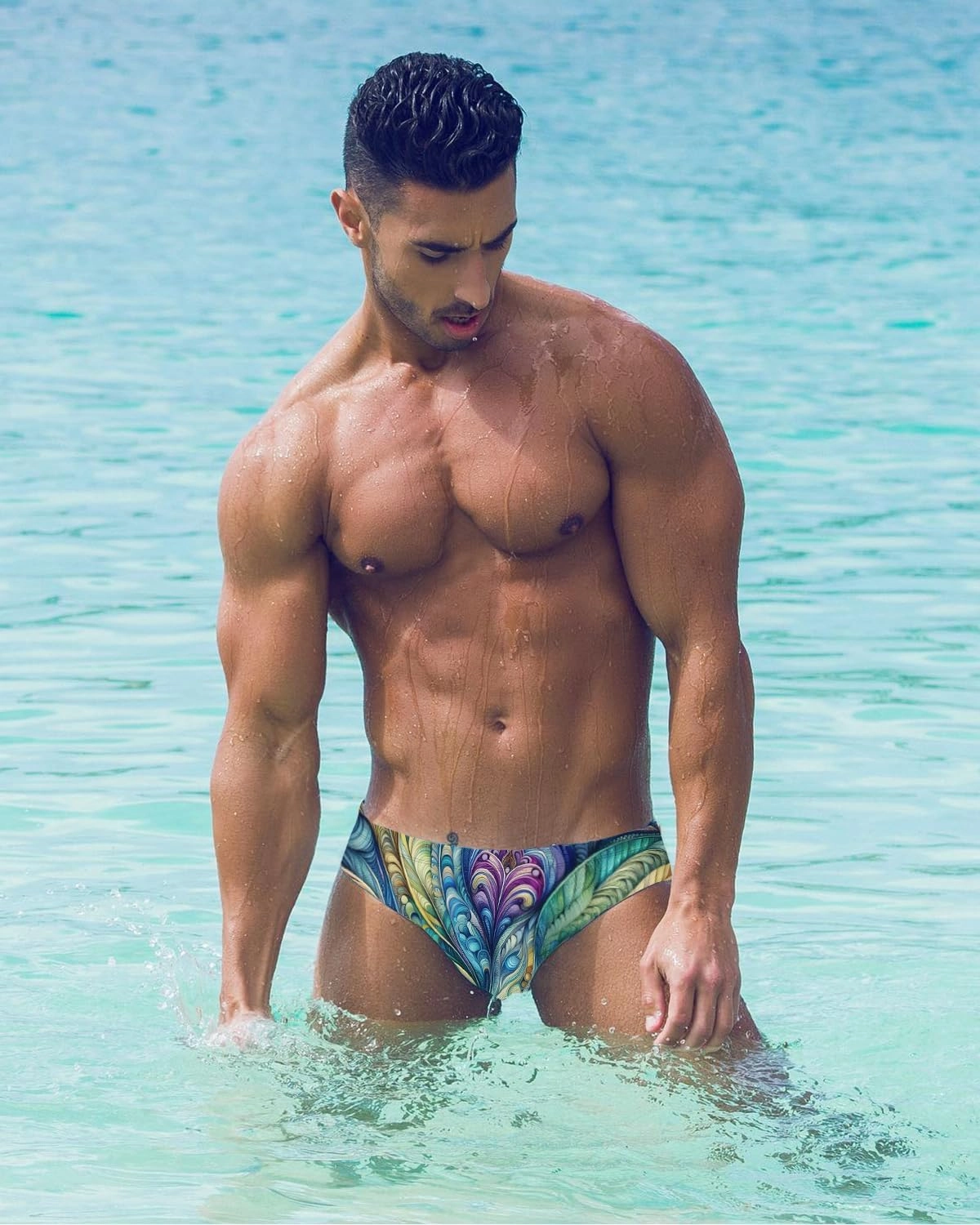 MIZOK Men's Hot Body Quick Dry Swimsuit Briefs Sexy Prints Swimwear Bikini