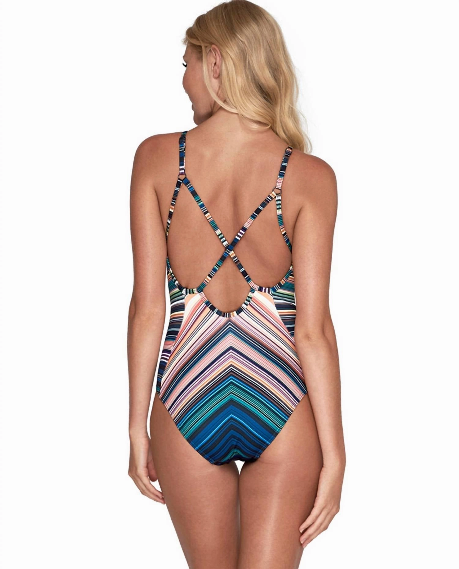 Multi Strap Cross Back One Piece Swimsuit In Australia Spectrum