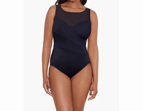 Night Gala Mesh High Neck Long Torso One Piece In Black