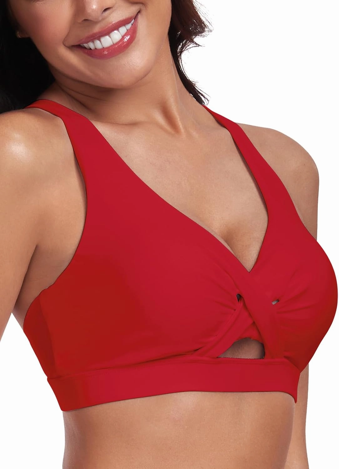 Ocean Blues Women's V-Neck Bikini Top Retro Cutout Bathing Suit Top