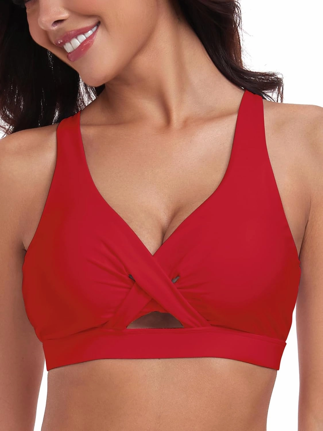 Ocean Blues Women's V-Neck Bikini Top Retro Cutout Bathing Suit Top
