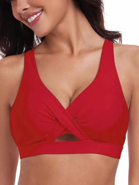 Ocean Blues Women's V-Neck Bikini Top Retro Cutout Bathing Suit Top