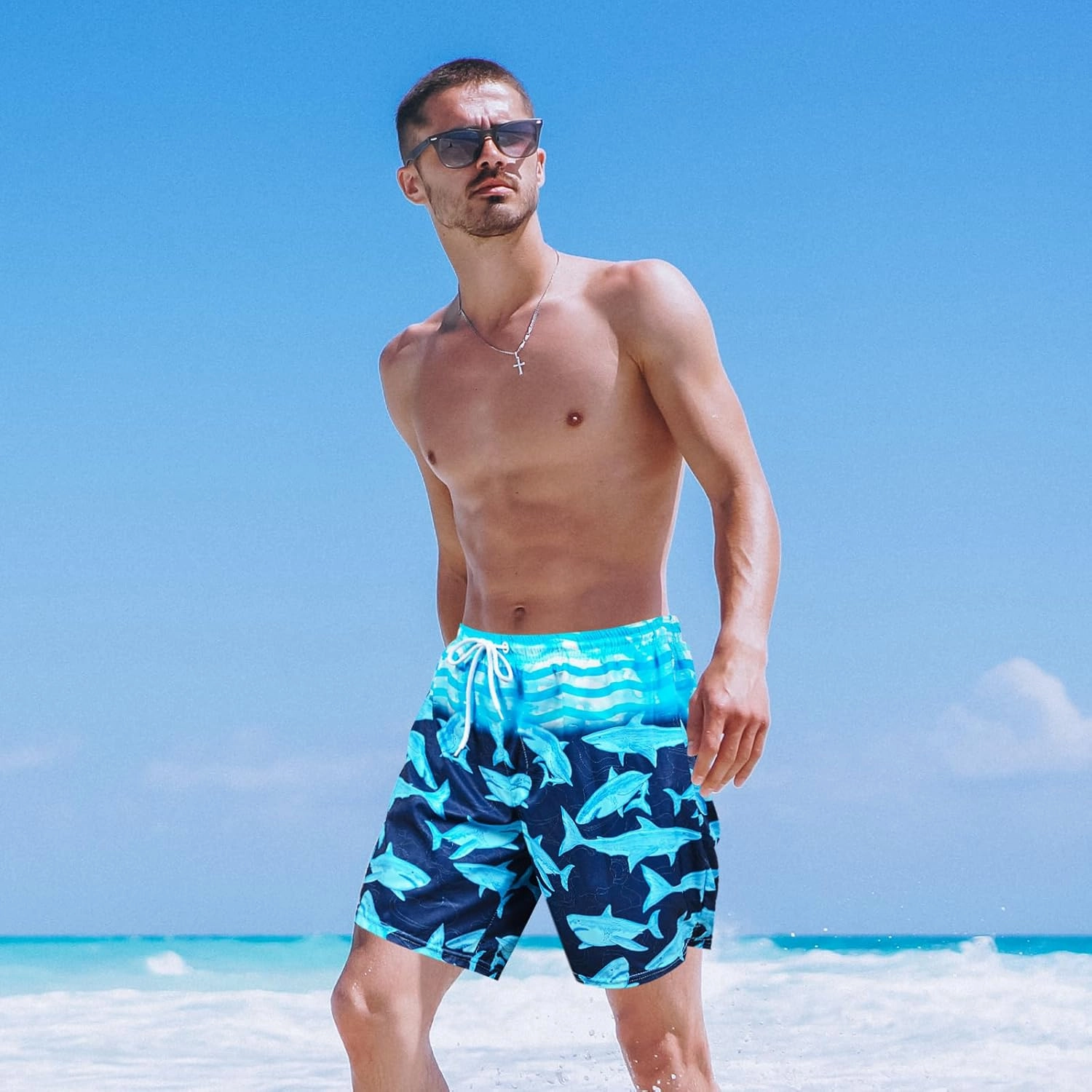 OlyPegic Men's Swim Trunks with Compression Liner Board Beach Shorts Quick Dry Swim Shorts Bathing Suits with Zipper Pock