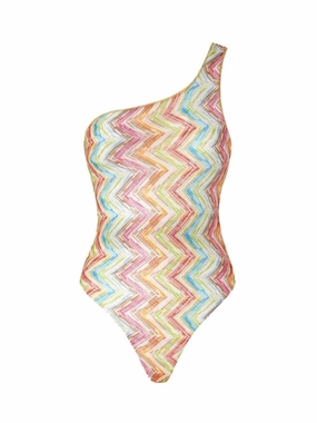 One-Shoulder Printed Tulle One-Piece Swimsuit