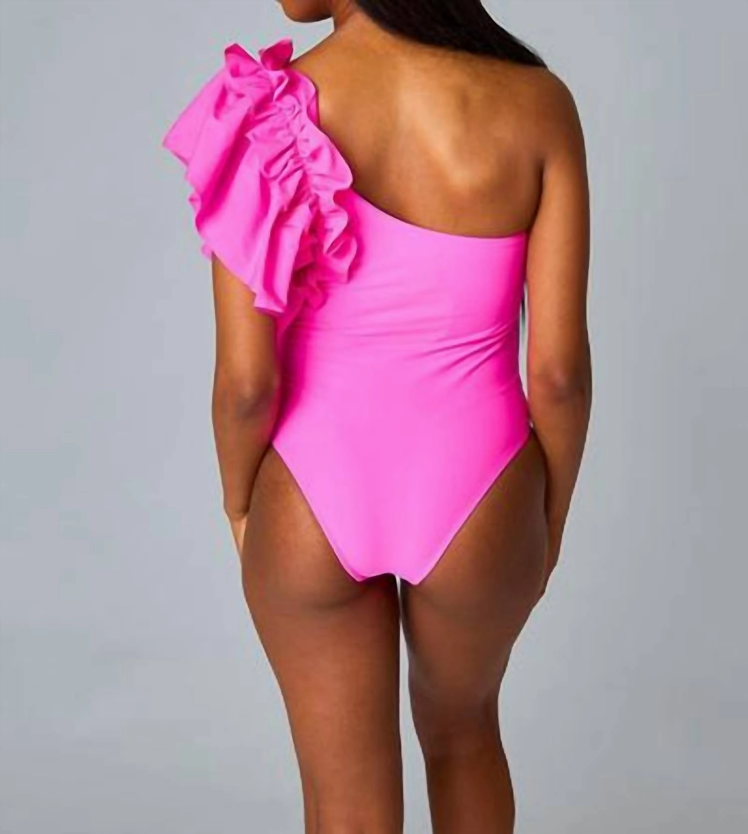 Ozzy One Shoulder Ruffle Sleeve One Piece Swimsuit In Pink