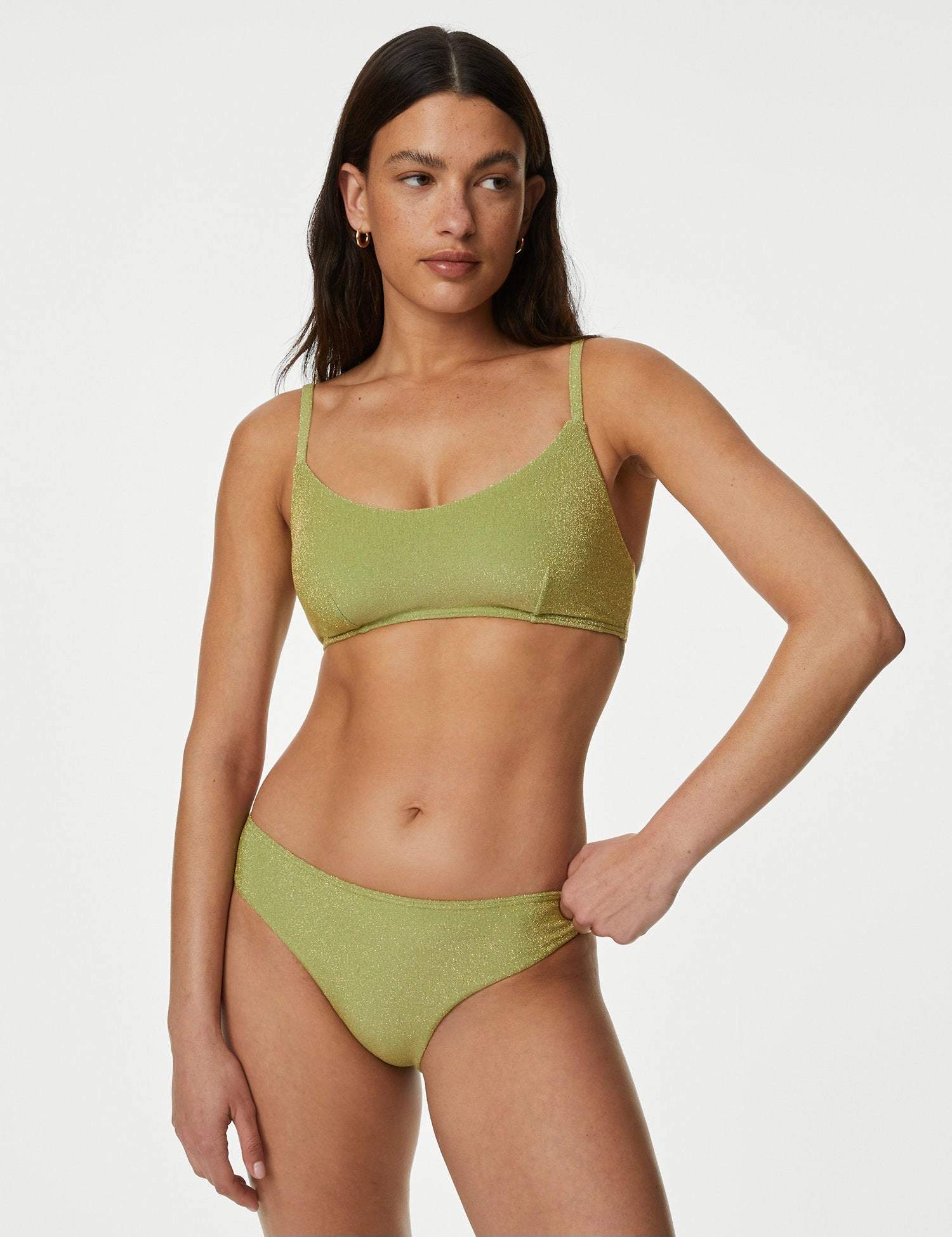 Padded Sparkle V-Neck Bikini Top