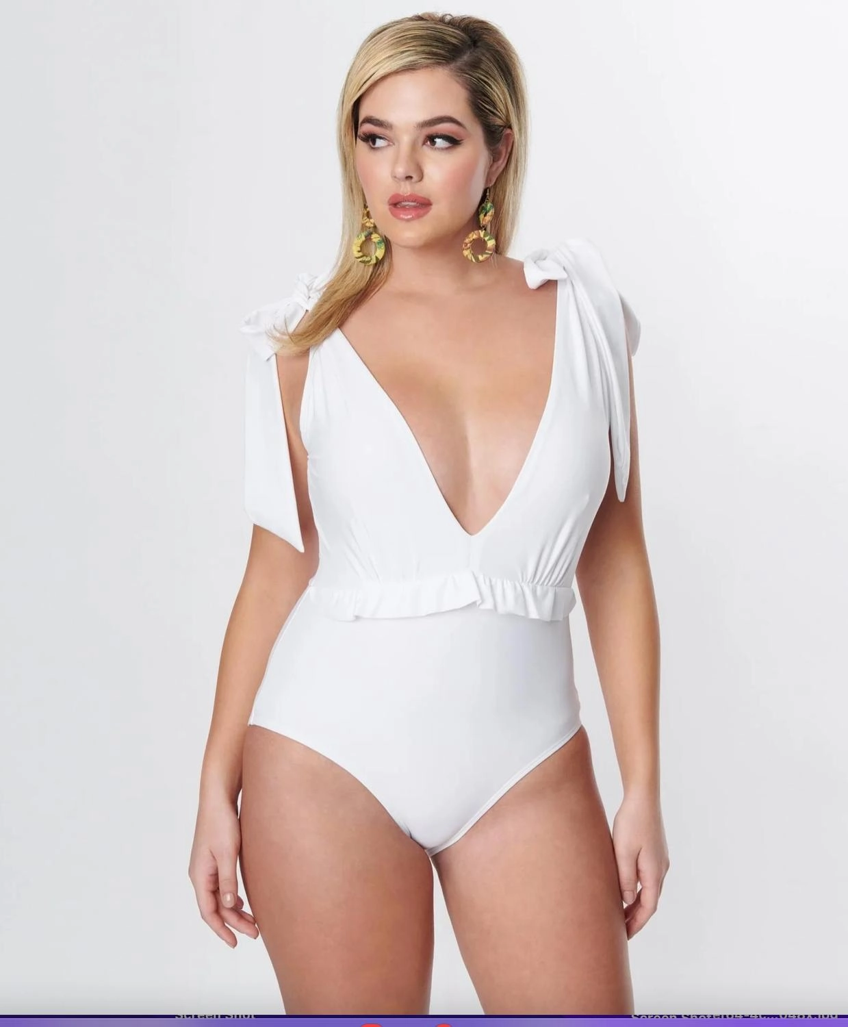 Plunge One Piece Swimsuit In White