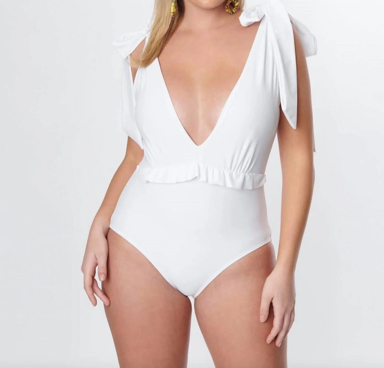 Plunge One Piece Swimsuit In White