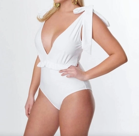 Plunge One Piece Swimsuit In White