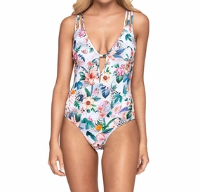 Plunge V-Neck One Piece Swimsuit In Femme Floral