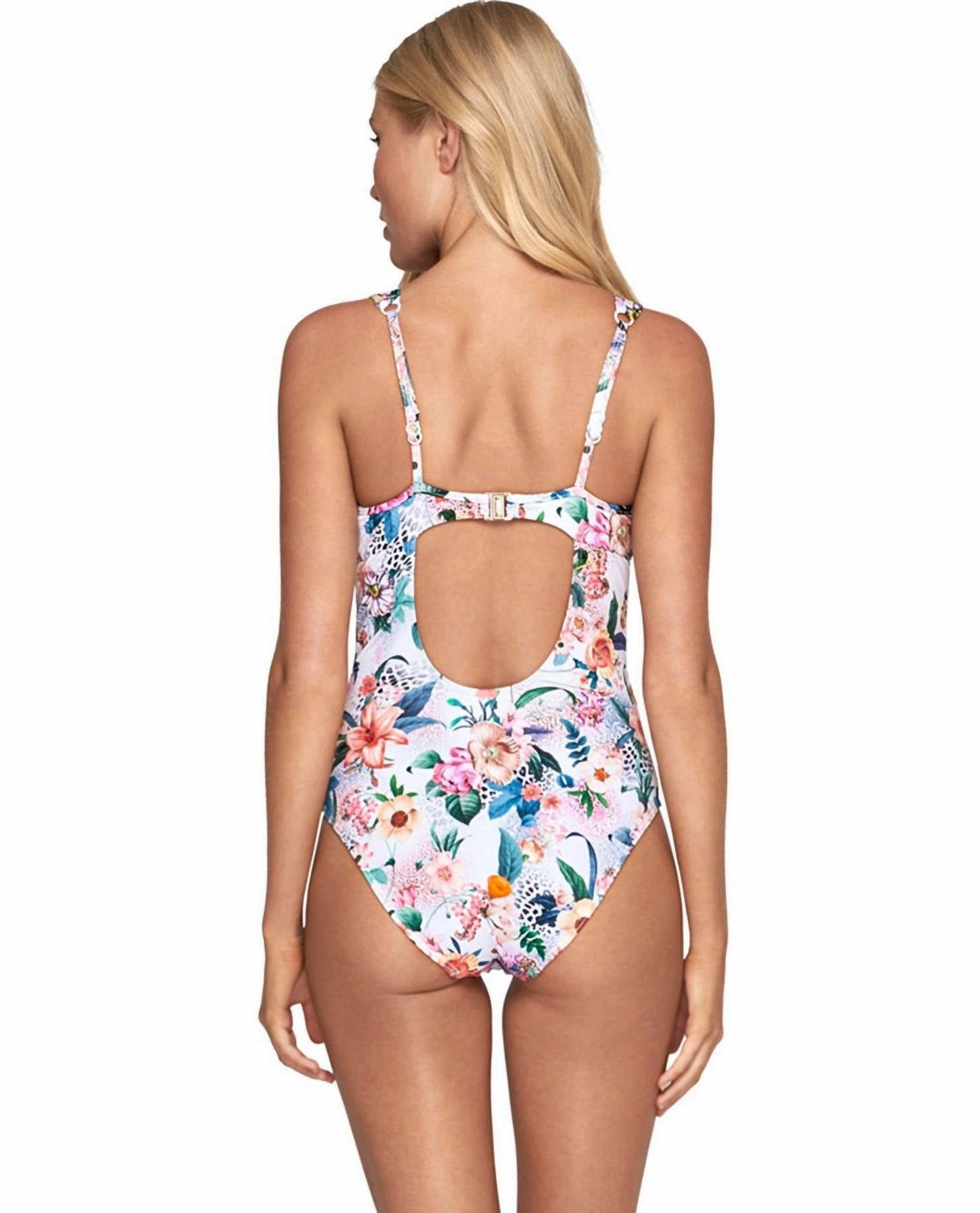 Plunge V-Neck One Piece Swimsuit In Femme Floral