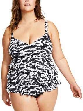 Plus Womens Printed Tiered One-Piece Swimsuit