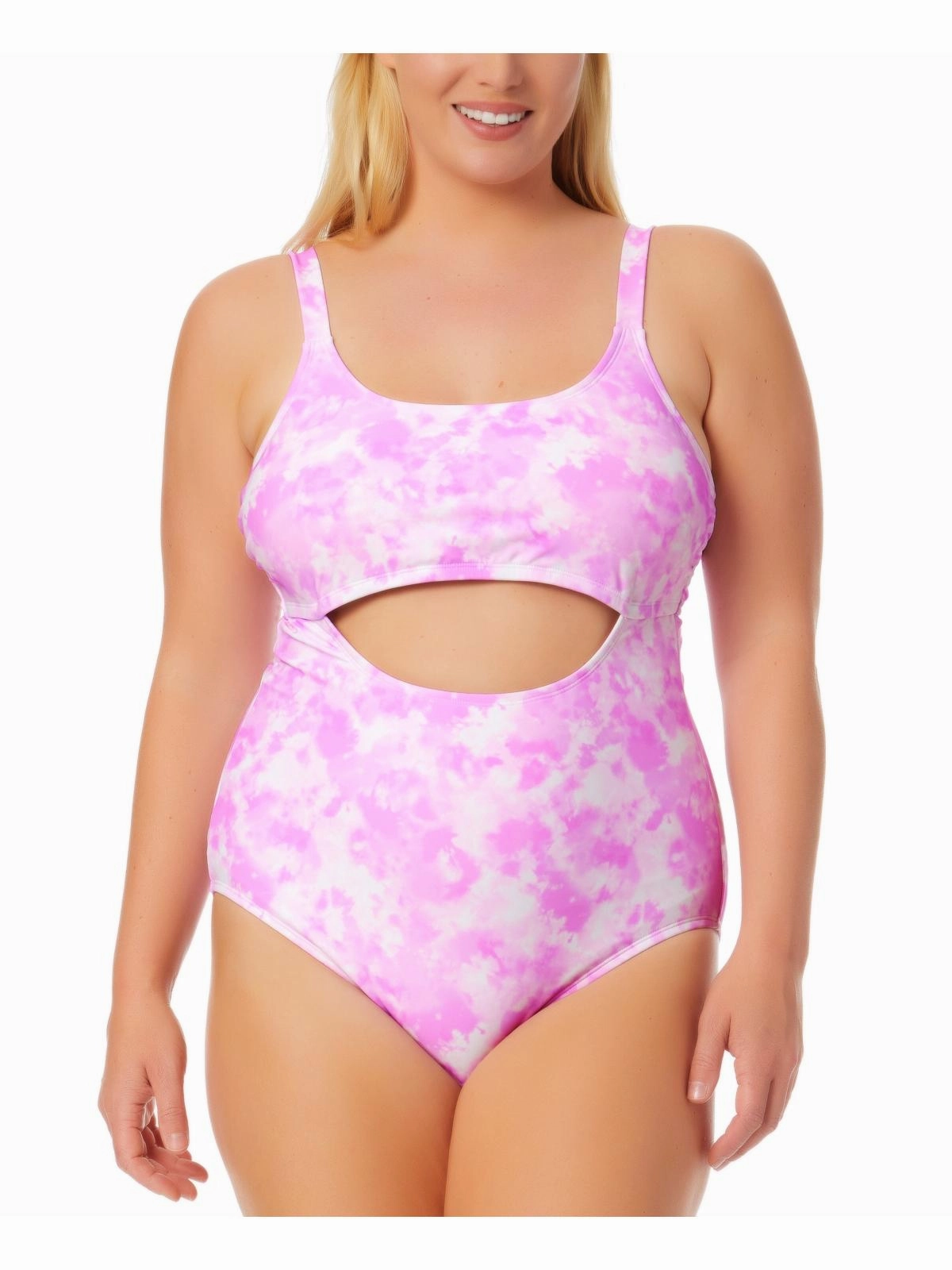 Plus Womens Tie-Dye Cut-Out One-Piece Swimsuit