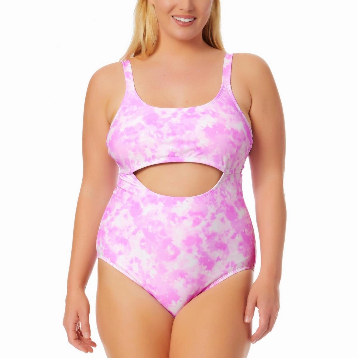 Plus Womens Tie-Dye Cut-Out One-Piece Swimsuit