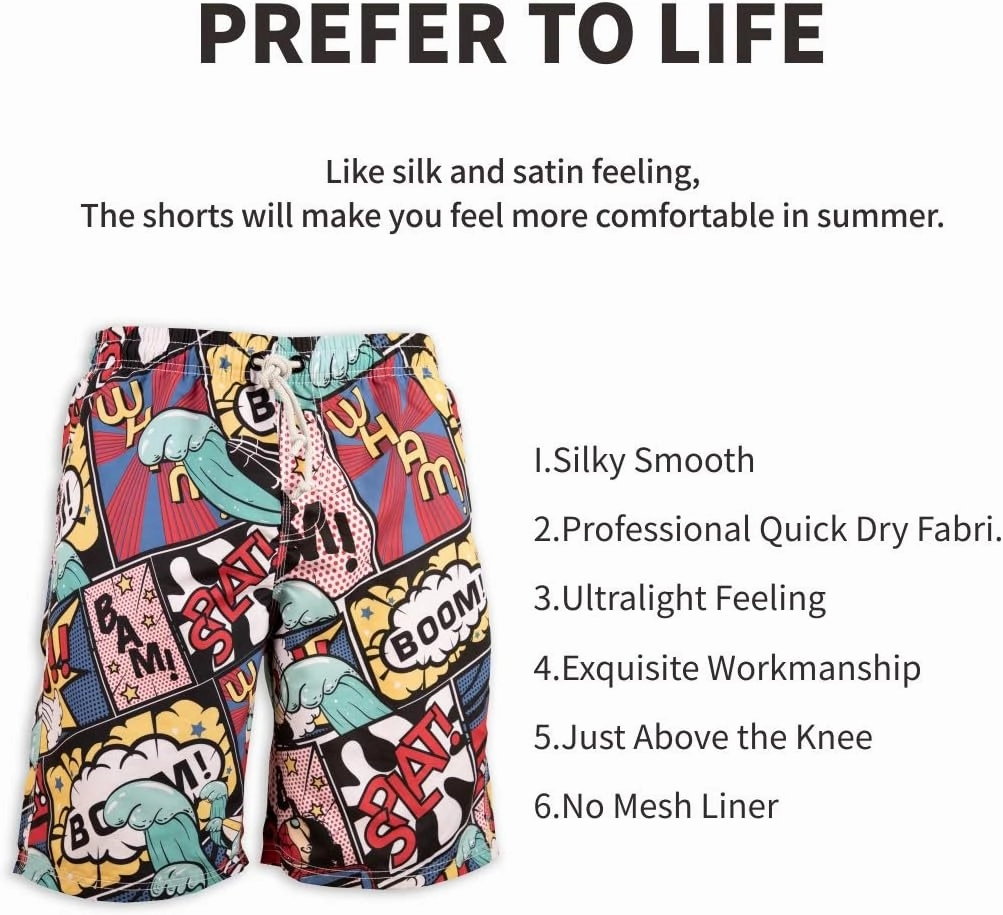 PREFER TO LIFE Men's Board Shorts, Quick Dry Swimwear Beach Holiday Party Bermuda Swim Big Pants 