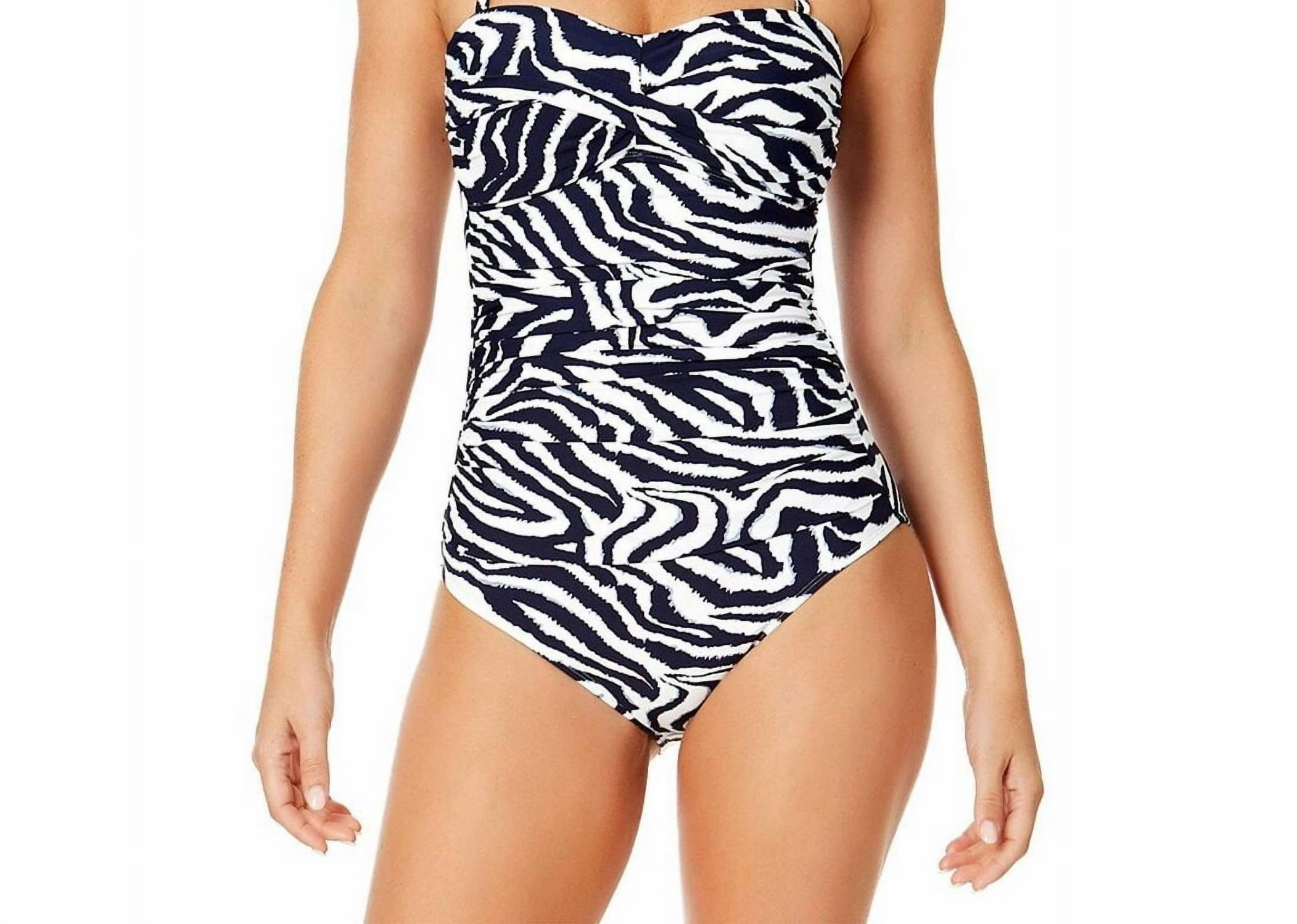 Printed Twist Front One Piece Swimsuit In Black And White