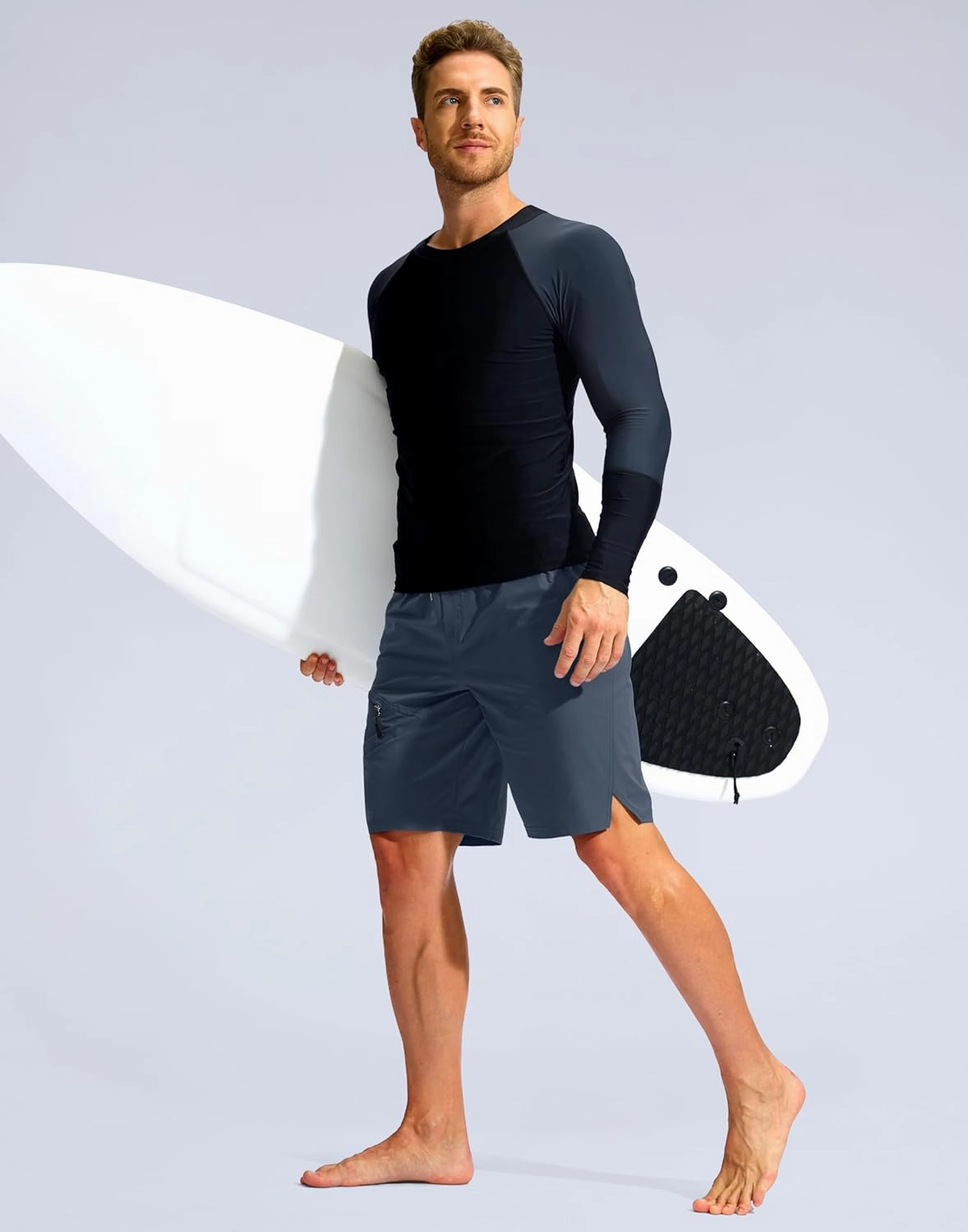 Pudolla Men's Swim Trunks with Compression Liner Quick Dry 9" Board Shorts Bathing Suit with 3 Zipper Pockets