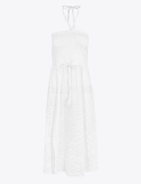 Pure Cotton Woven Shirred Midi Beach Dress