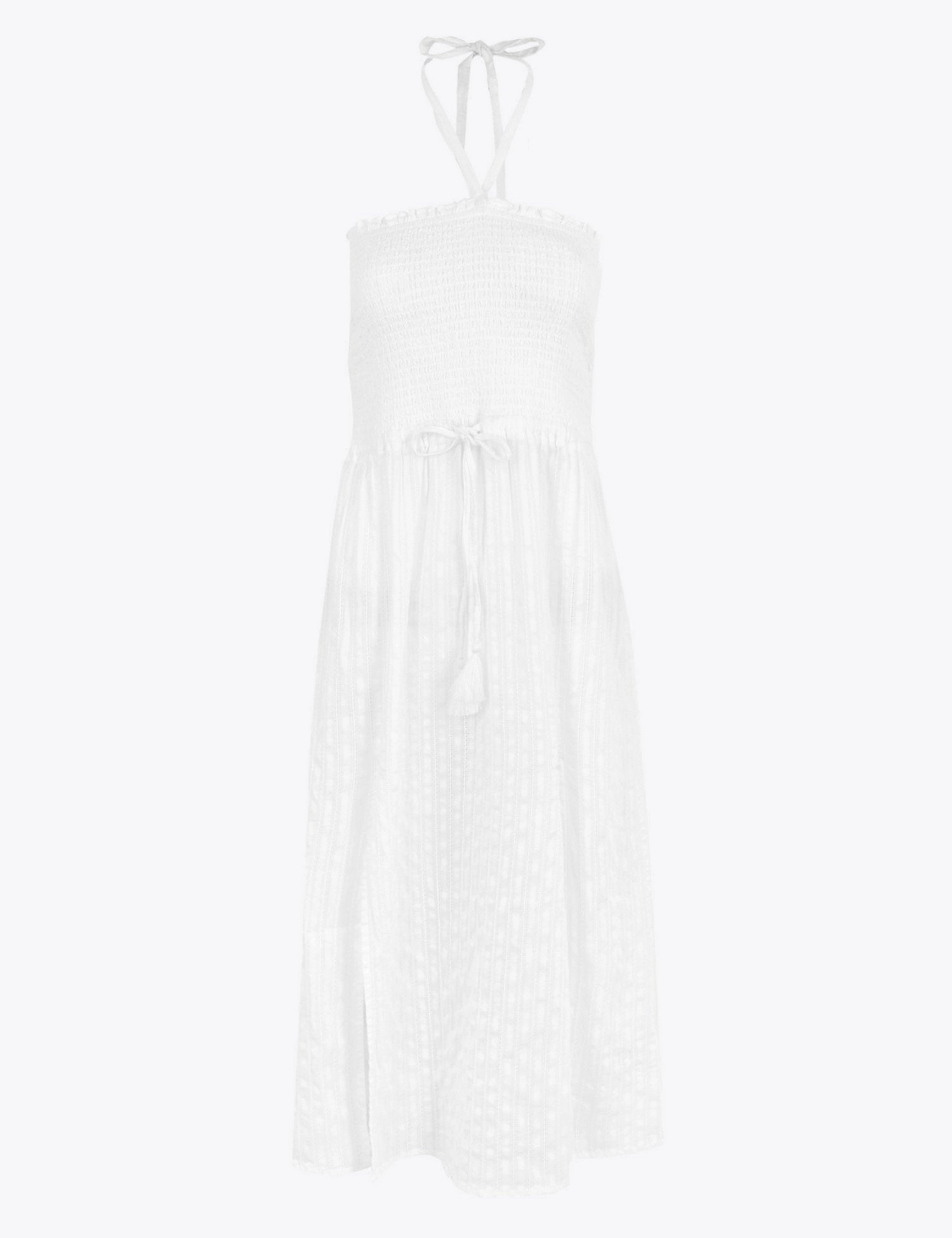 Pure Cotton Woven Shirred Midi Beach Dress