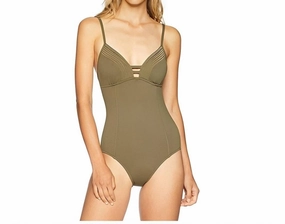 Quilted Maillot One Piece In Dark Olive