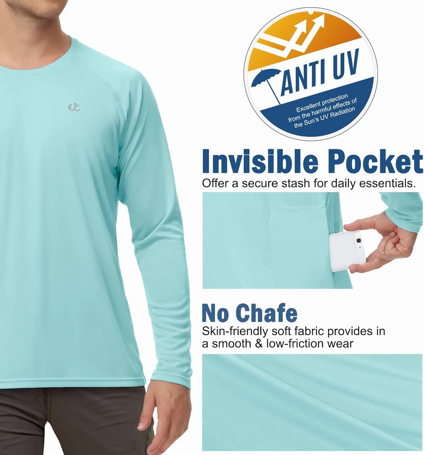 Rash Guard for Men Swim Shirt Quick Dry Fishing Shirts for Men UPF 50  Long Sleeve UV Sun Protection Beach Shirts