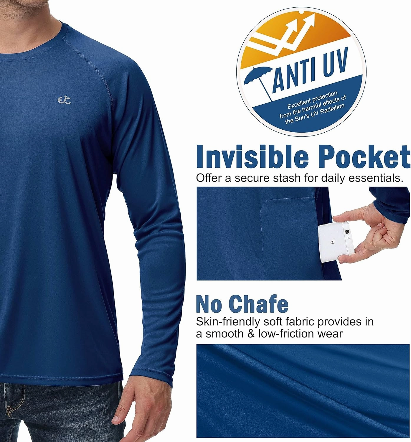 Rash Guard for Men Swim Shirt Quick Dry Fishing Shirts for Men UPF 50  Long Sleeve UV Sun Protection Beach Shirts