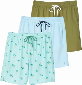 Real Essentials 3 Pack: Men's 9" Inch 2 in 1 Board Shorts with Compression Liner - Bathing Suit with Back Flap Pocket