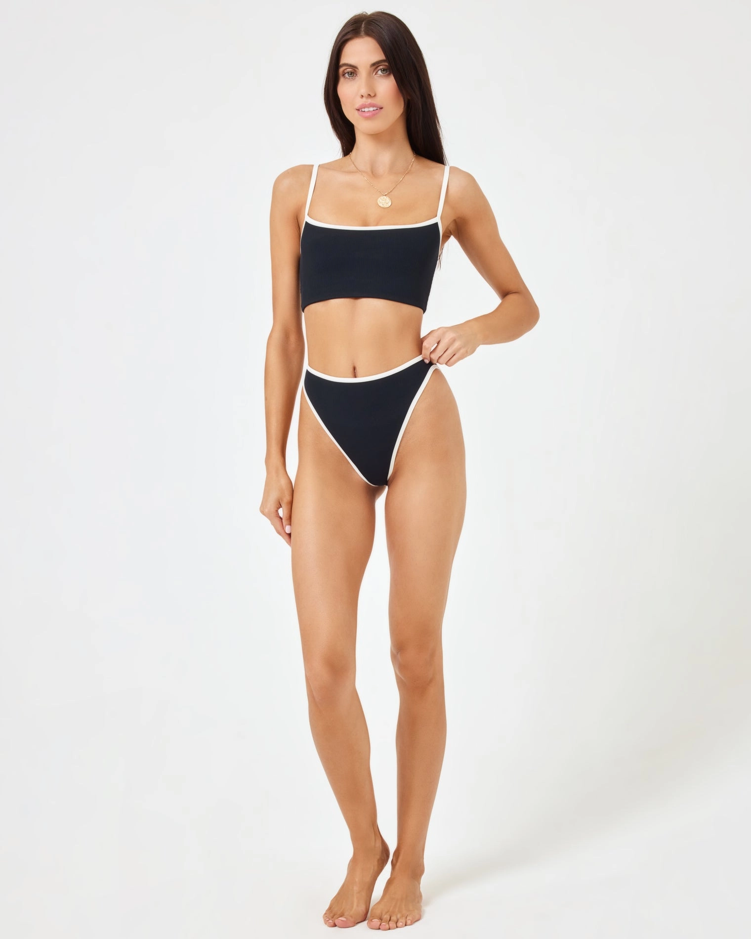 Ribbed Adalyn Bikini Top - Black-Cream